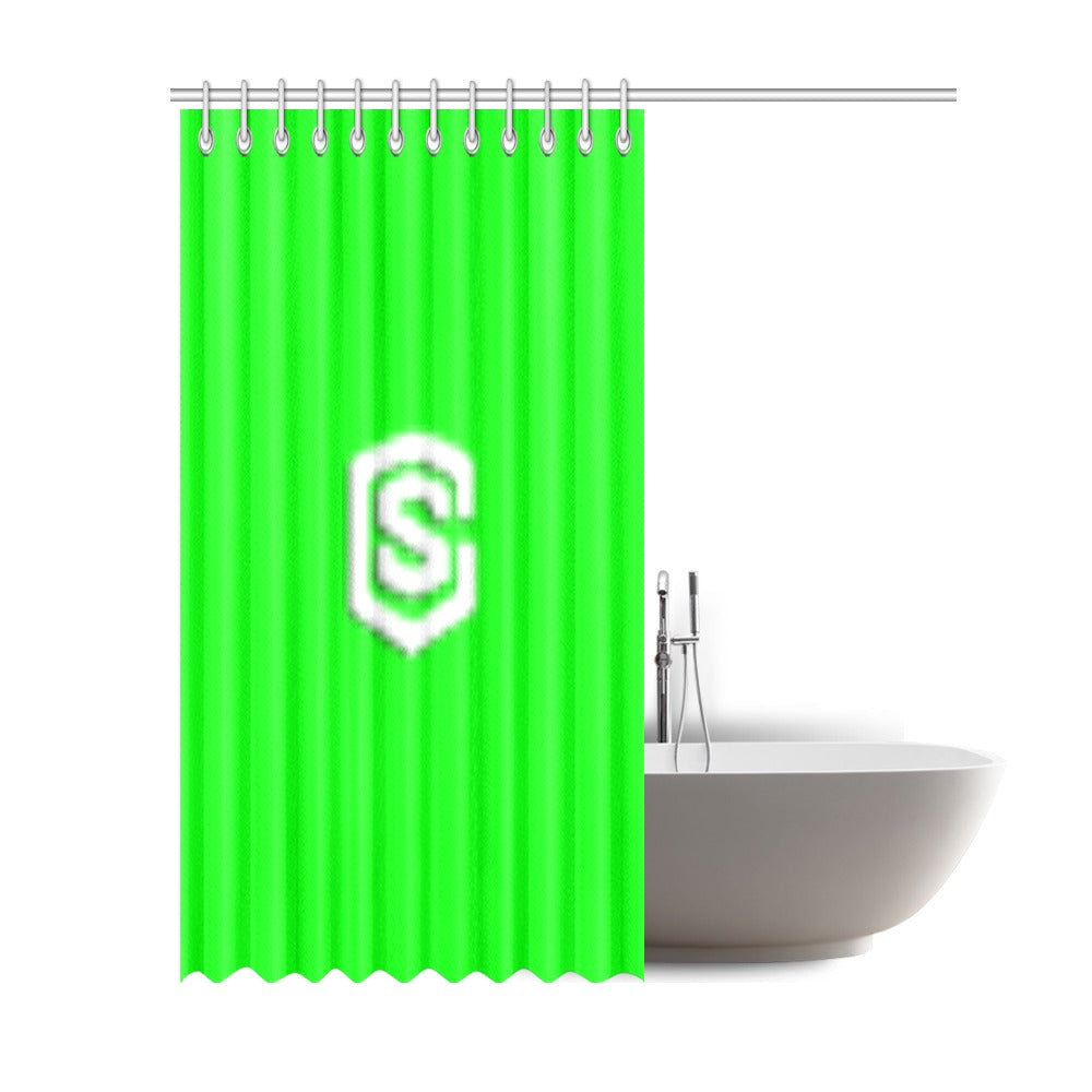 Green Shower Curtain 69"x84" with White Logo Shower Curtain 69"x84"