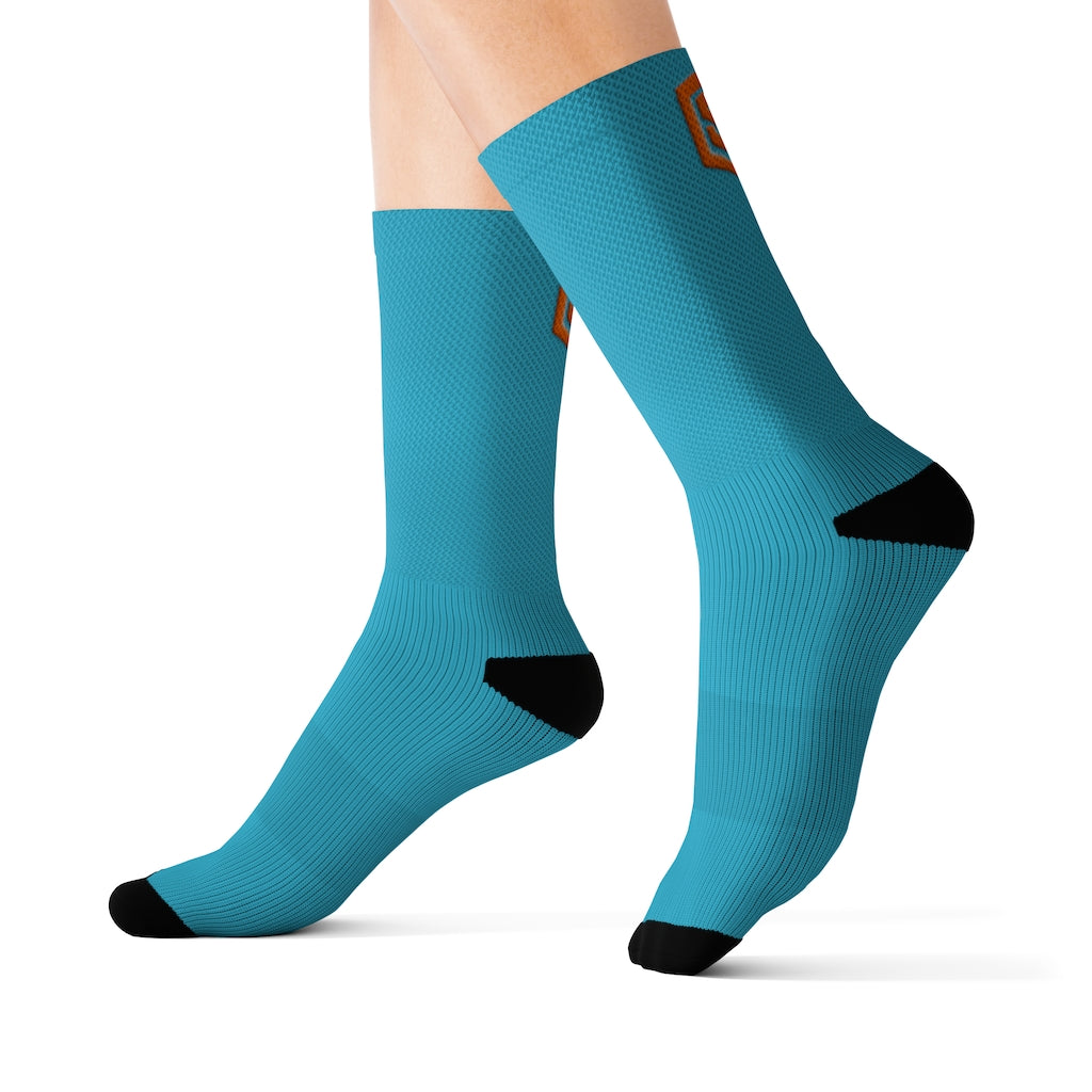Blue Sublimation Socks Orange Logo