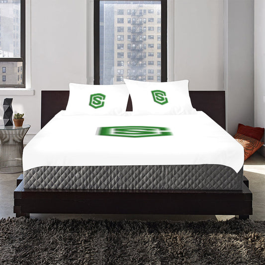 White Duvet Cover Green Logo 3-Piece Bedding Set (1 Duvet Cover 86"x70"; 2 Pillowcases 20"x30")(One Side)