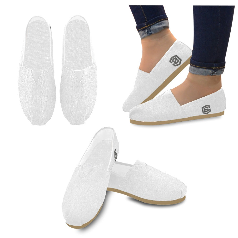WHITE casual shoes for women WITH GRAY LOGO Casual Canvas Women's Shoes (Model 004) (Designs are mirrored)