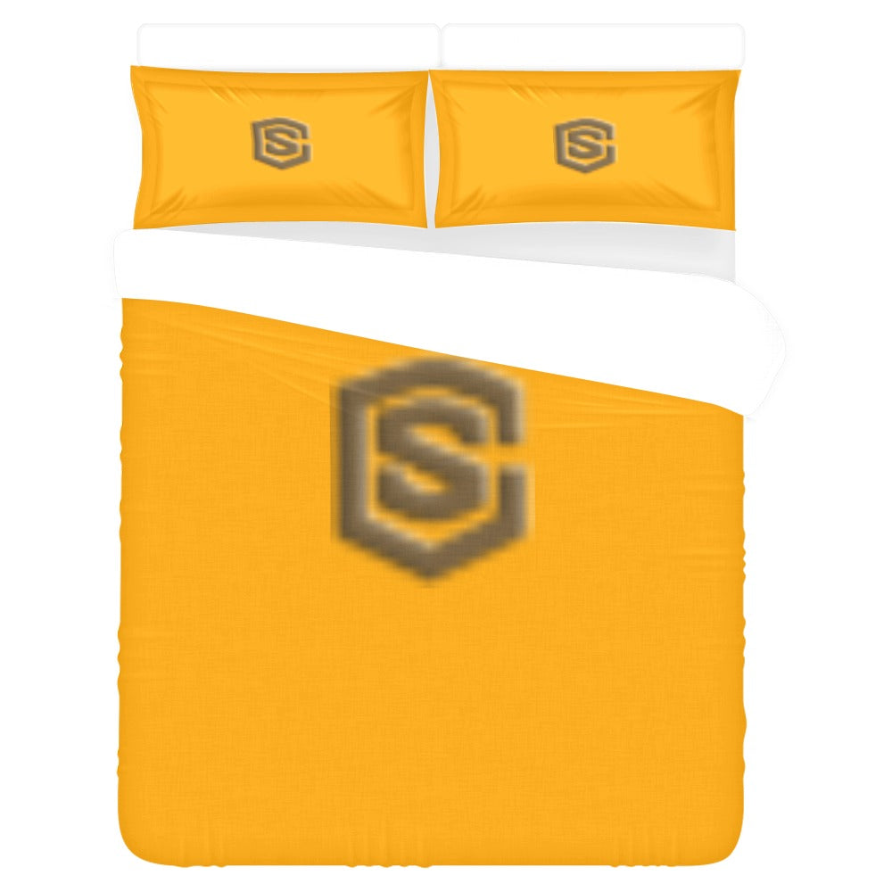 Orange 3-Piece Bedding Set (1 Duvet Cover 86"x70"; 2 Pillowcases 20"x30")(One Side) wtih Brown Logo 3-Piece Bedding Set (1 Duvet Cover 86"x70"; 2 Pillowcases 20"x30")(One Side)