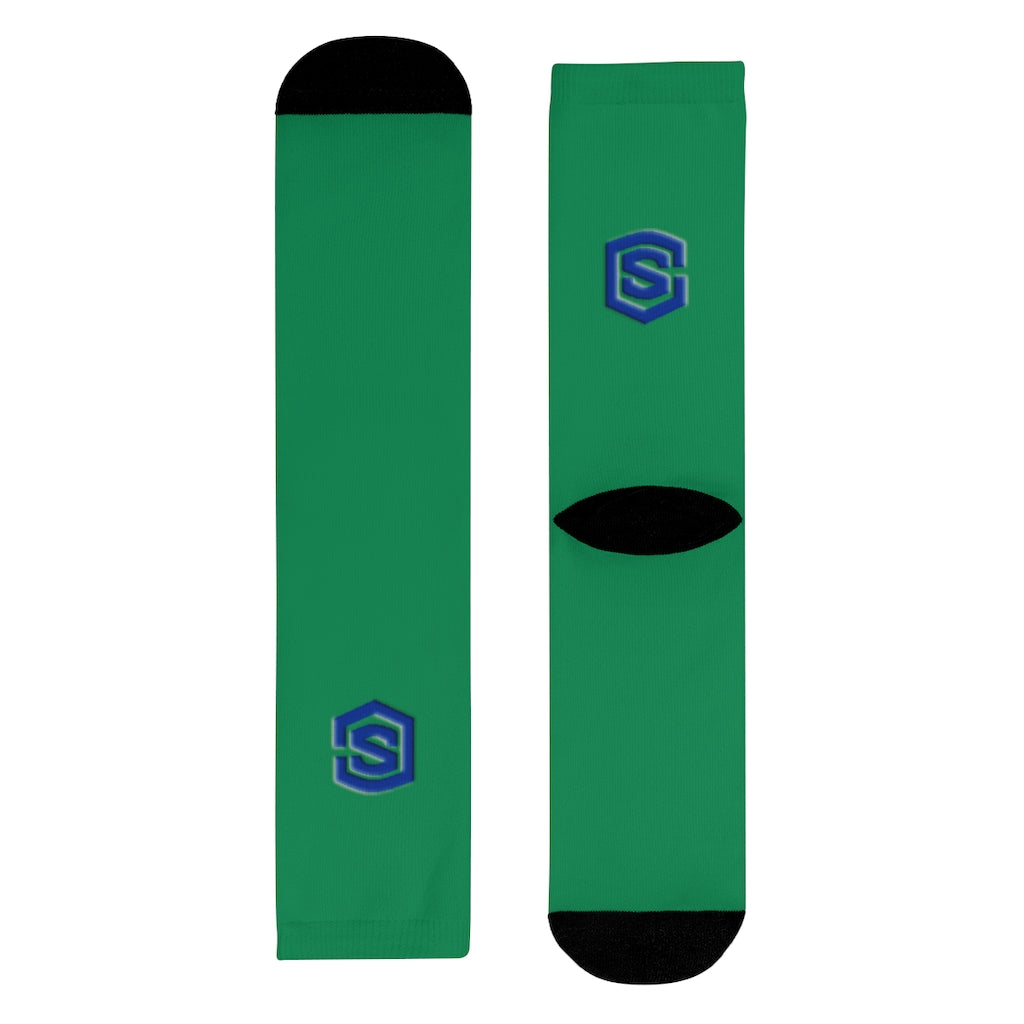 green Sublimation Crew Socks (EU) Blue Logo