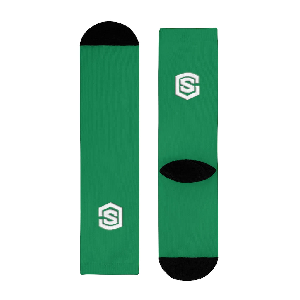 Green Sublimation Crew Socks (EU) white Logo