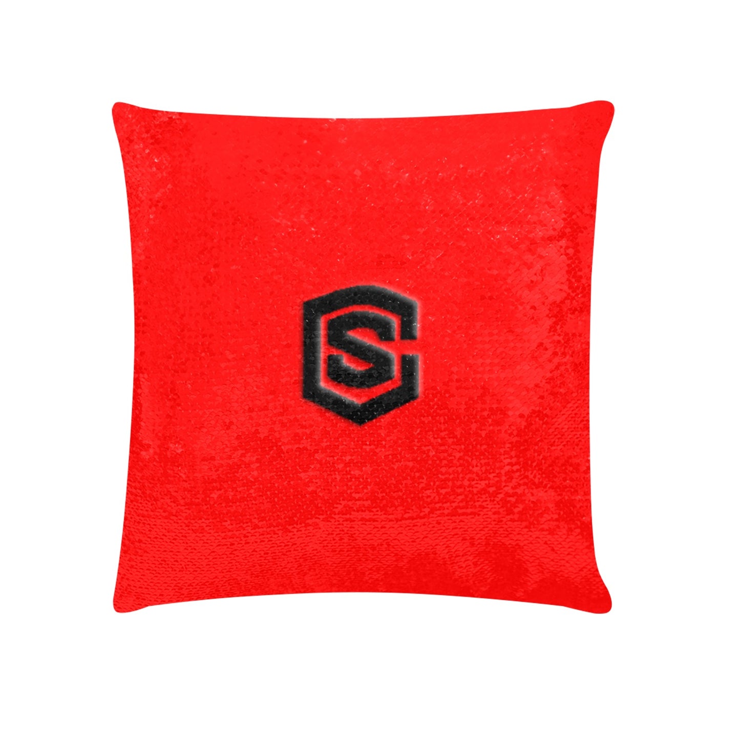 Red Custom Sequin Pillow with Black Logo Custom Sequin Pillow Case 18"x18"