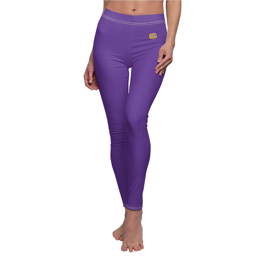 Purple Women's Cut & Sew Casual Leggings Gold logo