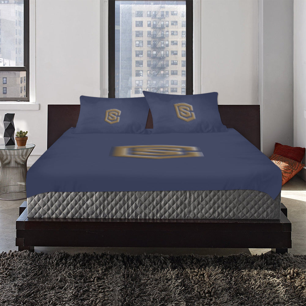 Blue Duvet Cover Brown Logo 3-Piece Bedding Set (1 Duvet Cover 86"x70"; 2 Pillowcases 20"x30")(One Side)