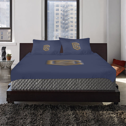 Blue Duvet Cover Brown Logo 3-Piece Bedding Set (1 Duvet Cover 86"x70"; 2 Pillowcases 20"x30")(One Side)