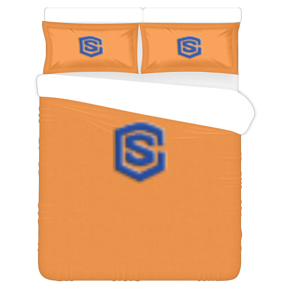 Orange Duvet Cover Blue Logo 3-Piece Bedding Set (1 Duvet Cover 86"x70"; 2 Pillowcases 20"x30")(One Side)