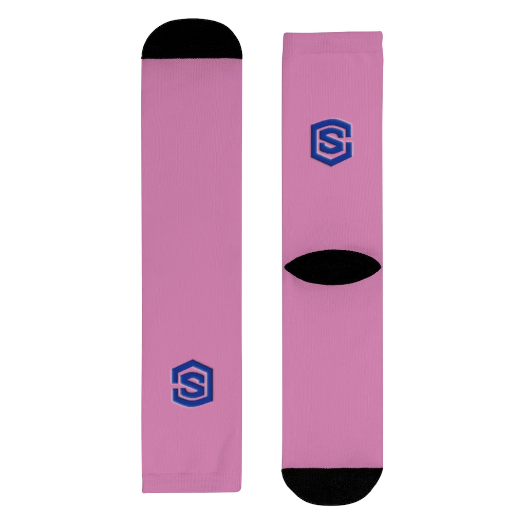 pink Sublimation Crew Socks (EU) Blue Logo