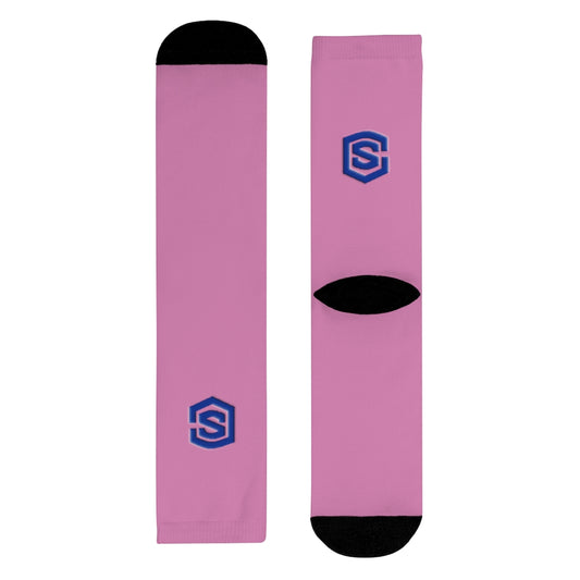 pink Sublimation Crew Socks (EU) Blue Logo