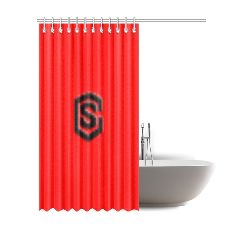 Red Shower Curtain 69"x84" with Black Logo Shower Curtain 69"x84"