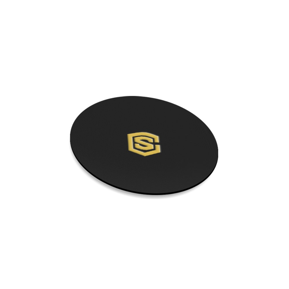 Black Round Coaster with Gold Logo Round Coaster
