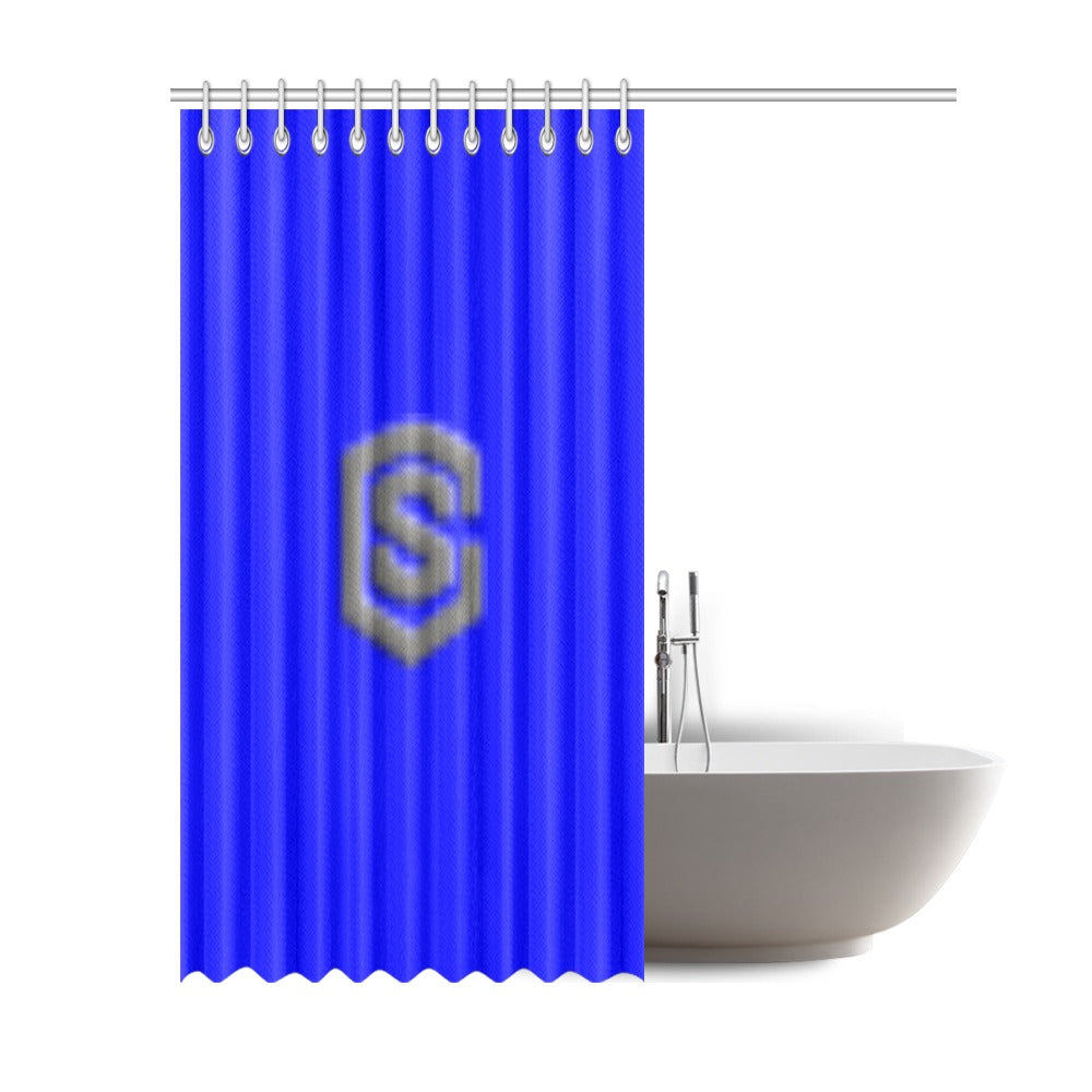 Blue Shower Curtain 69"x84" with Gray Logo Shower Curtain 69"x84"