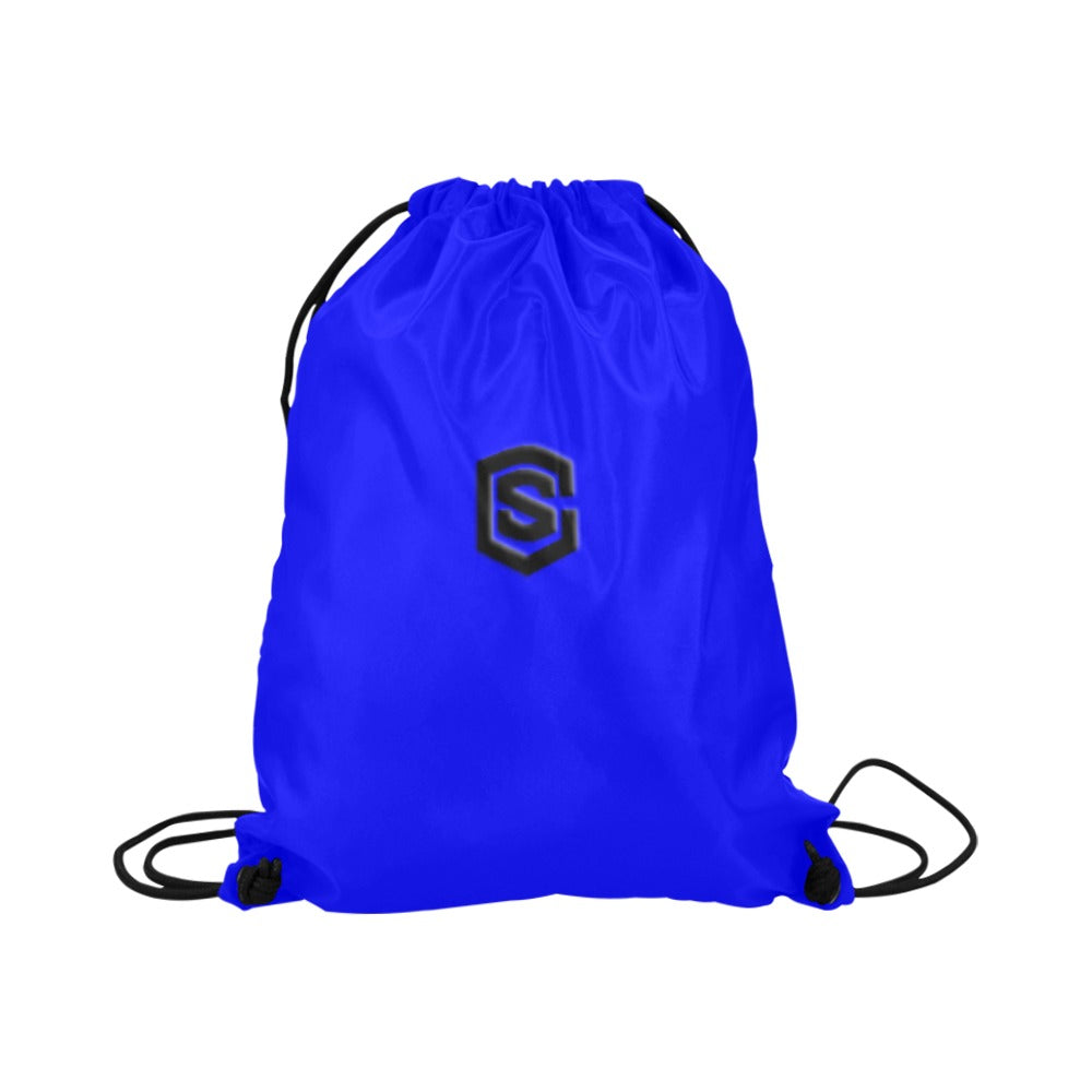 Blue Drawstring Bags Large With Black Logo Drawstring Bags (Model 1604) (Large)