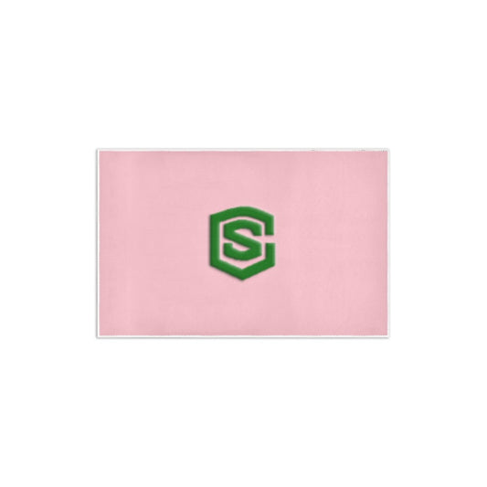 Pink Area Rug 2.6' x 1.7' with Green Logo Area Rug 2.6' x 1.7'