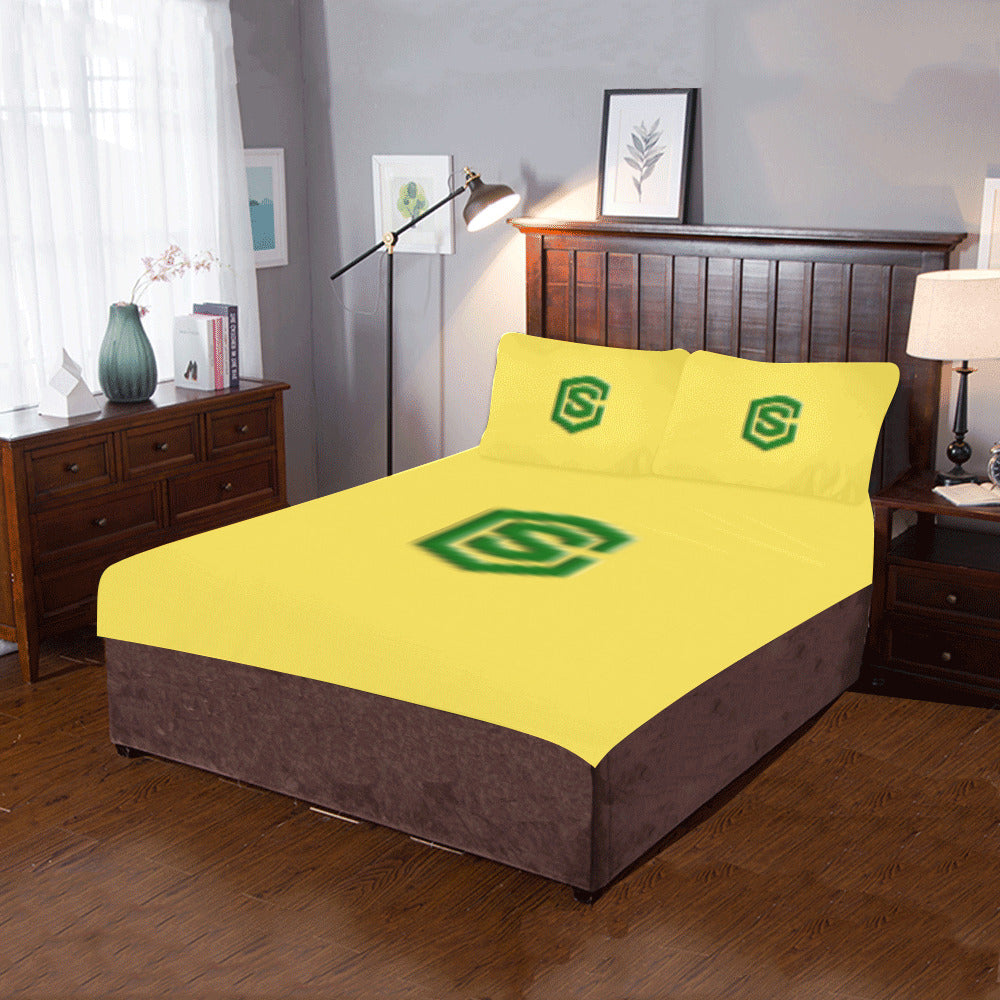 Yellow Duvet Cover Green Logo 3-Piece Bedding Set (1 Duvet Cover 86"x70"; 2 Pillowcases 20"x30")(One Side)