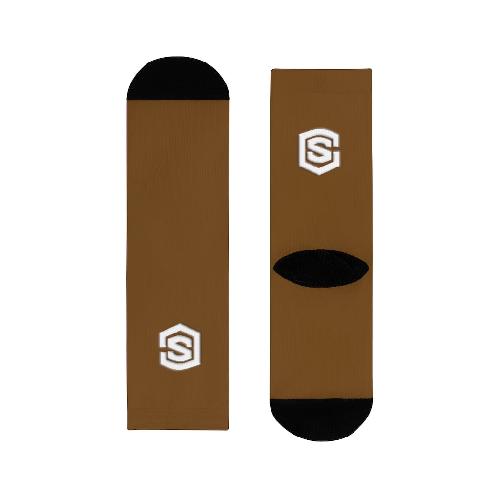 brown Sublimation Crew Socks (EU) white Logo