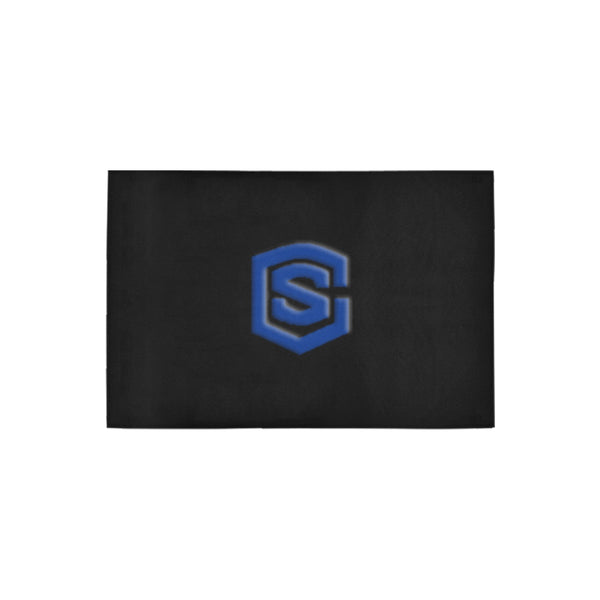 Black Door Mat with Blue Logo Doormat 24" x 16" (Sponge Material)