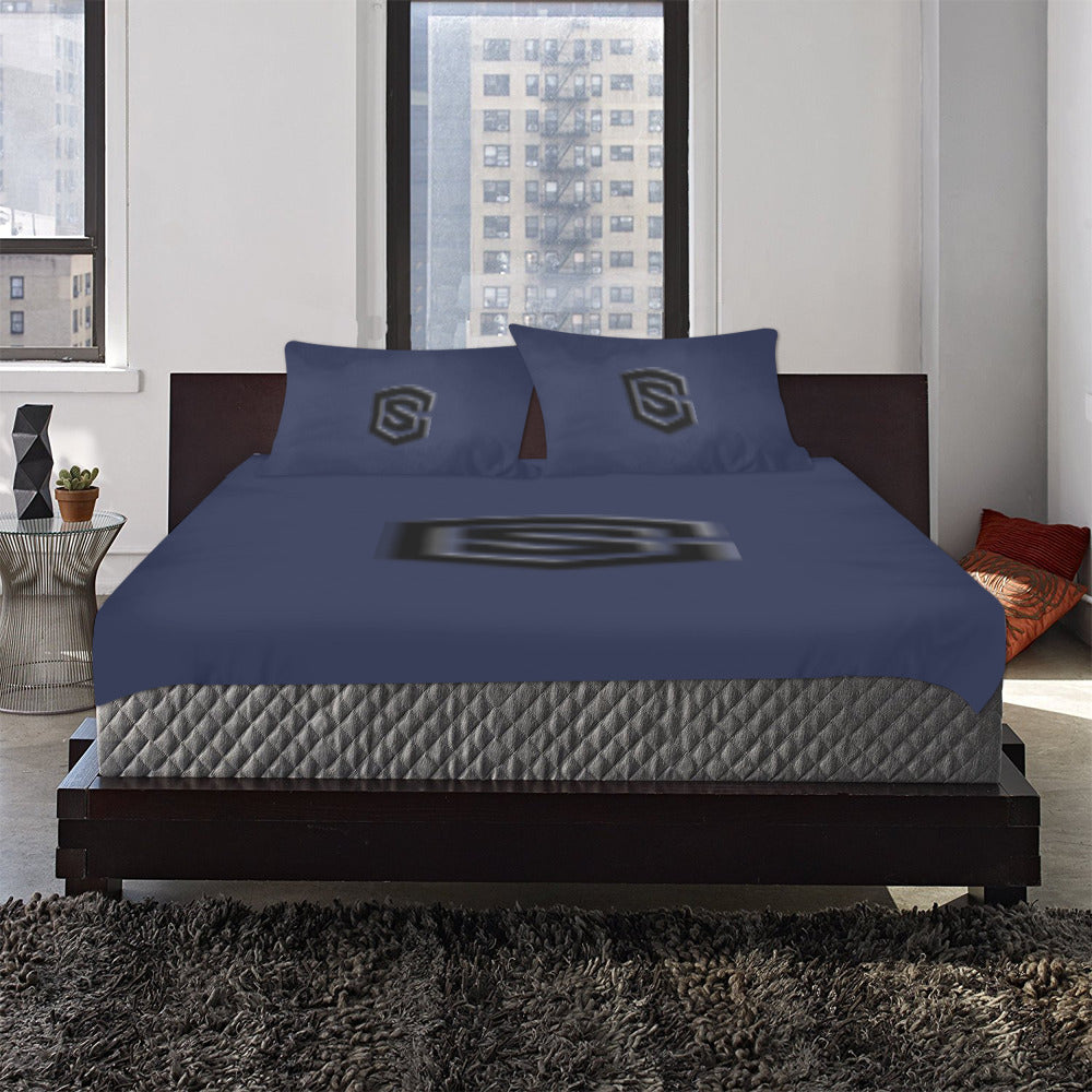 Blue Duvet Cover Black Logo 3-Piece Bedding Set (1 Duvet Cover 86"x70"; 2 Pillowcases 20"x30")(One Side)