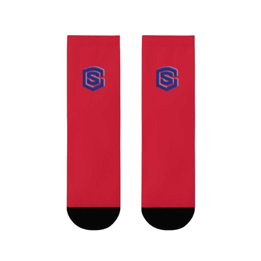red Sublimation Crew Socks (EU) Blue Logo