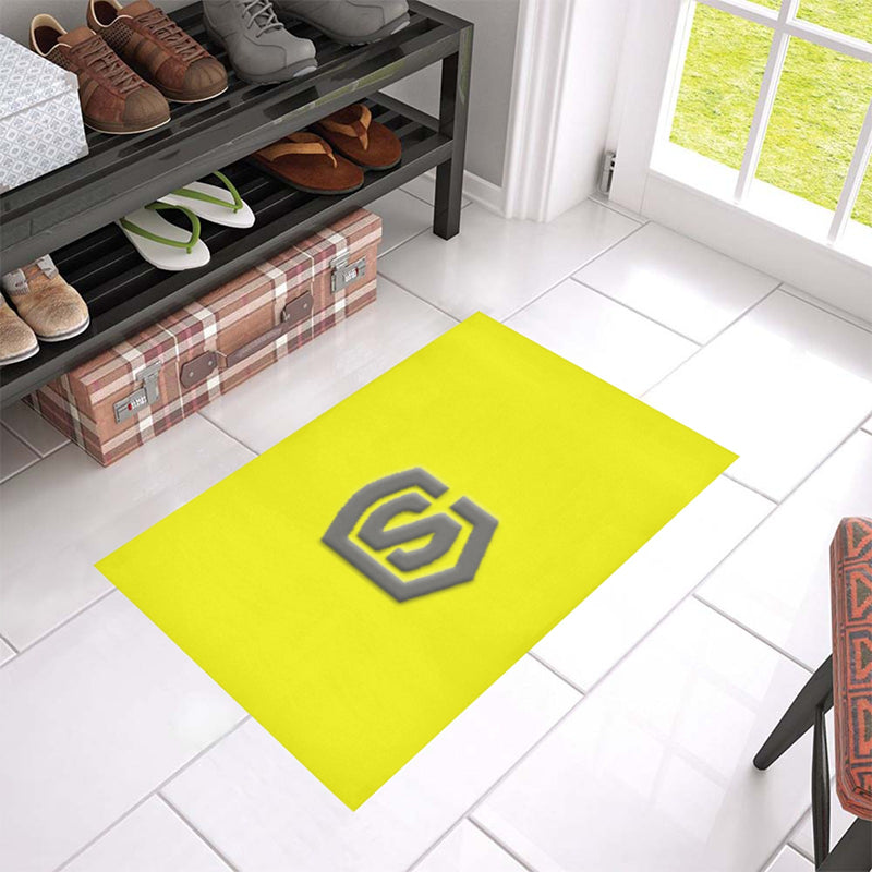 Yellow Door Mat with Gray Logo Doormat 24" x 16" (Sponge Material)