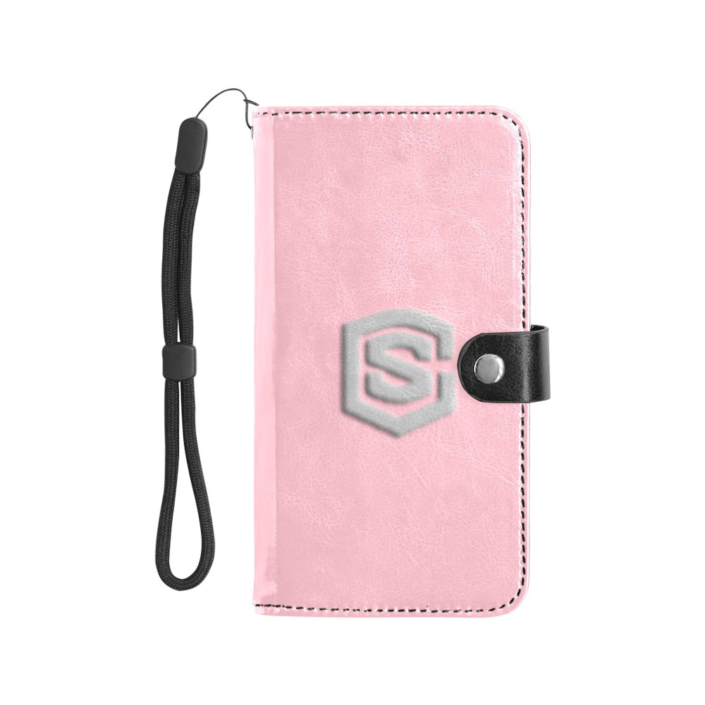 Pink Flip Leather Purse for Mobile Phone(Model1703)(Large) with Silver Logo Flip Leather Purse for Mobile Phone(Model1703)(Large)
