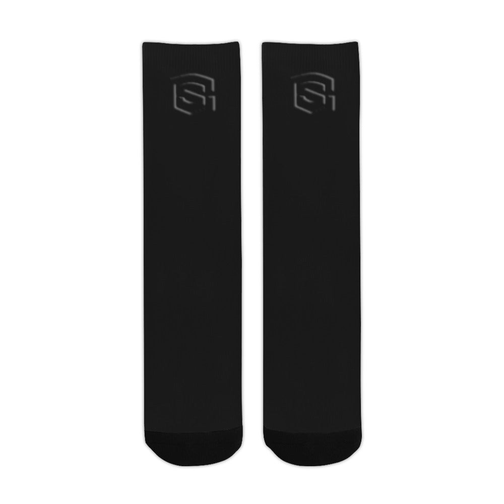Black Sublimated Crew Socks (Made In USA) with Black Logo Sublimated Crew Socks (Made In USA)
