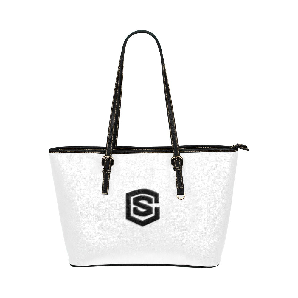 WHITE Leather Tote Bag WITH BLACK LOGO Leather Tote Bag (Model 1651) (Big)