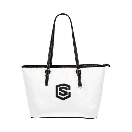 WHITE Leather Tote Bag WITH BLACK LOGO Leather Tote Bag (Model 1651) (Big)