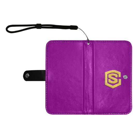 Purple Flip Leather Purse for Mobile Phone(Model1703)(Large) with Gold Logo Flip Leather Purse for Mobile Phone(Model1703)(Large)