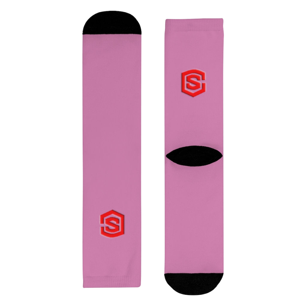 Pink Sublimation Crew Socks (EU) Red Logo