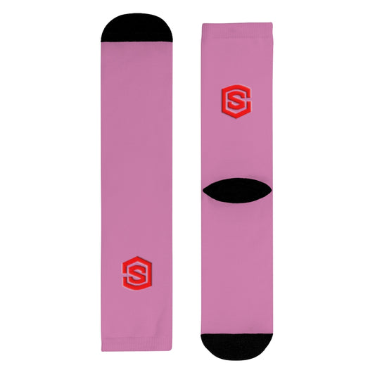 Pink Sublimation Crew Socks (EU) Red Logo