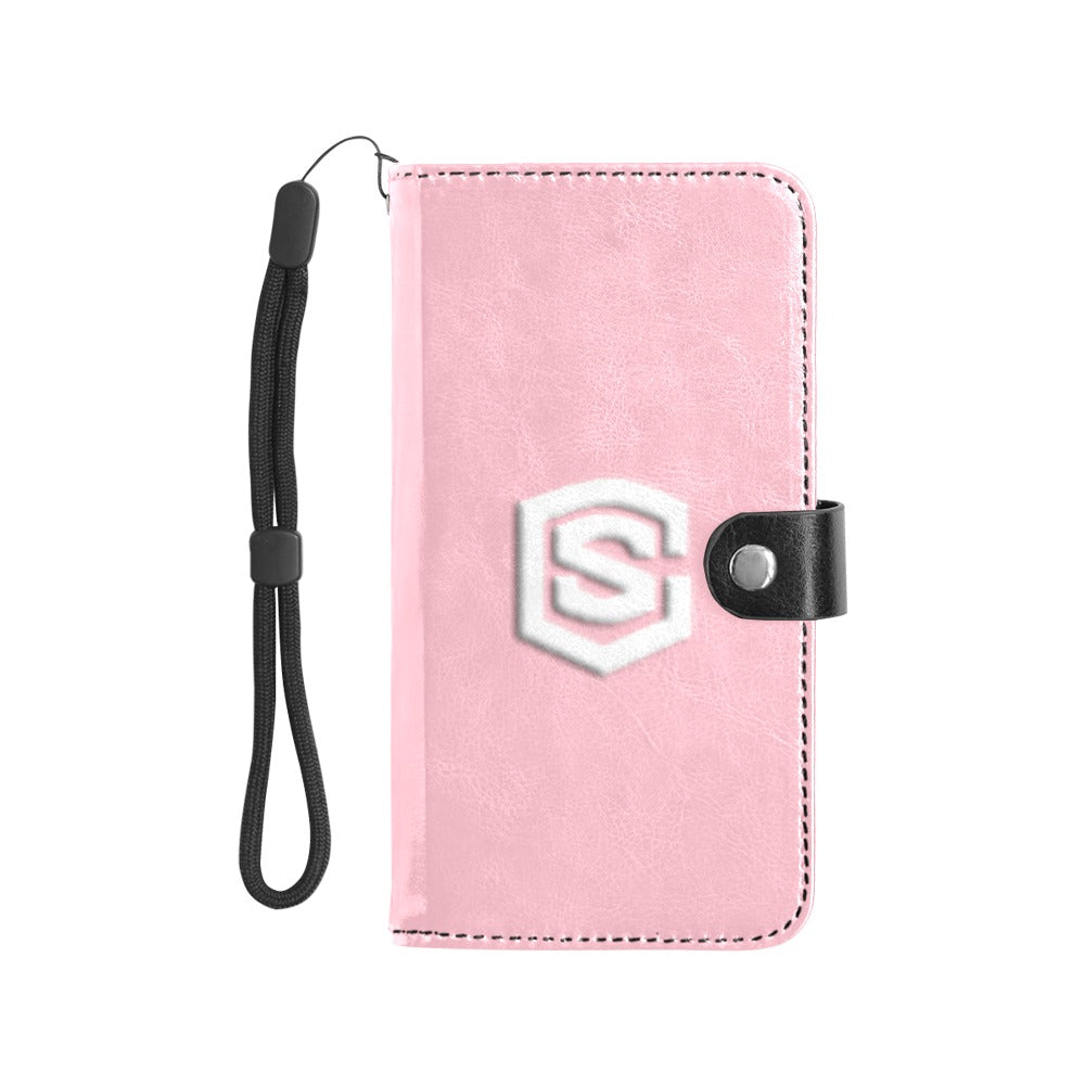 Pink Flip Leather Purse for Mobile Phone(Model1703)(Large) with White Logo Flip Leather Purse for Mobile Phone(Model1703)(Large)