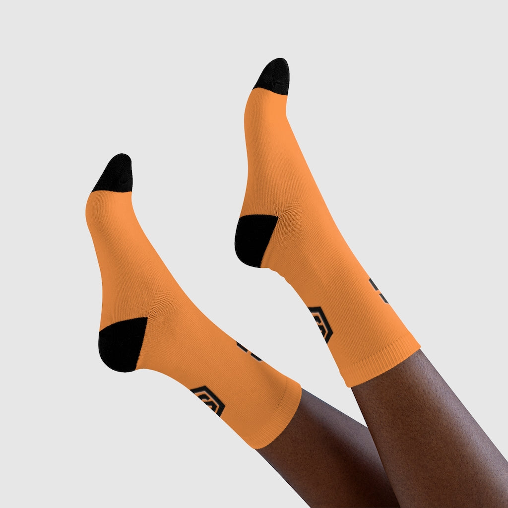 orange Sublimation Crew Socks (EU) Blue Logo