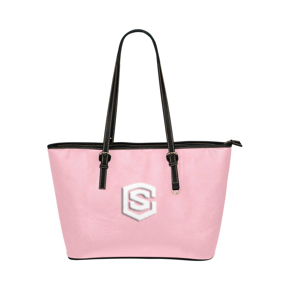 PINK Leather Tote Bag WITH WHITE LOGO Leather Tote Bag (Model 1651) (Big)