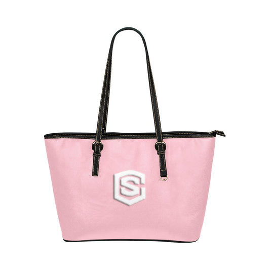 PINK Leather Tote Bag WITH WHITE LOGO Leather Tote Bag (Model 1651) (Big)