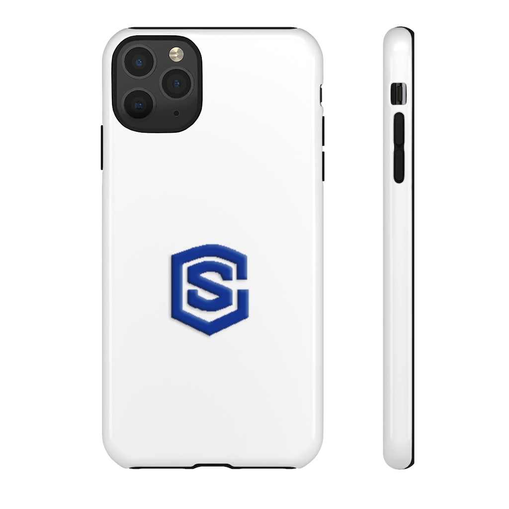 White Tough Cases Blue Logo