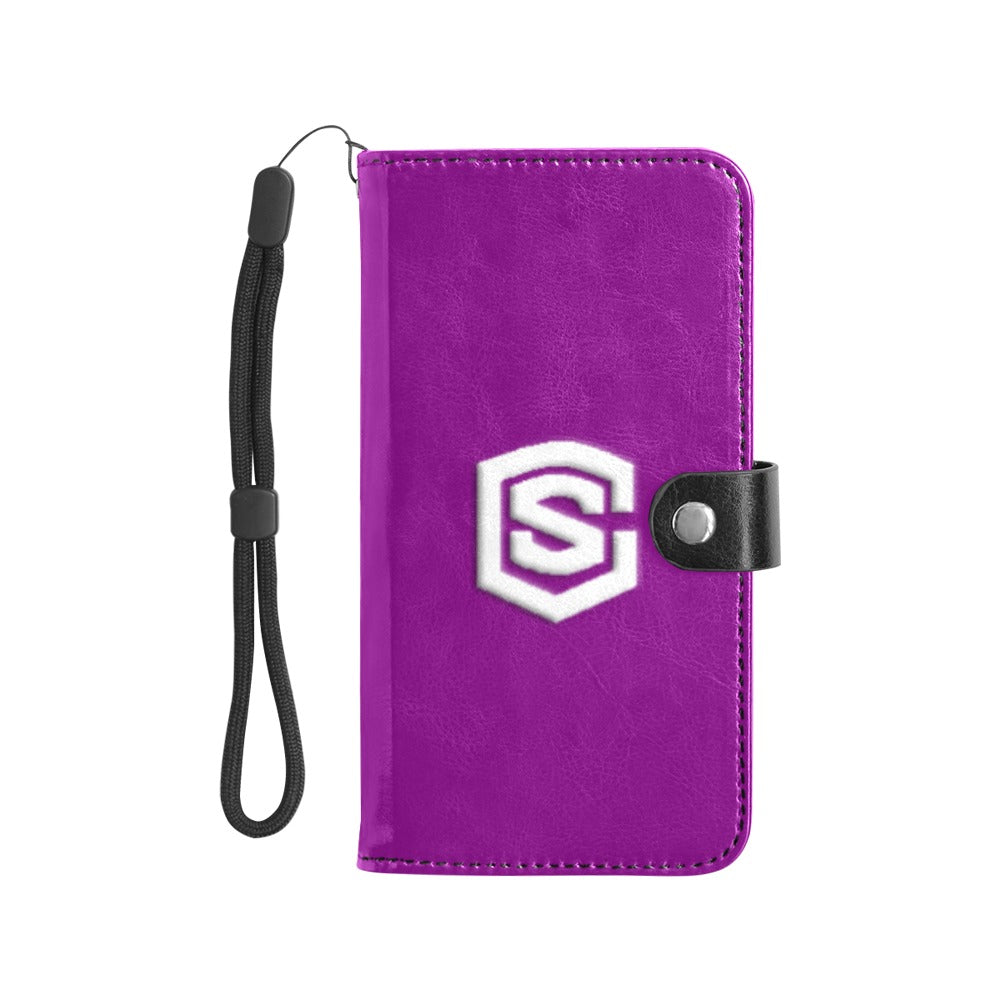 Purple Flip Leather Purse for Mobile Phone(Model1703)(Large) with White Logo Flip Leather Purse for Mobile Phone(Model1703)(Large)