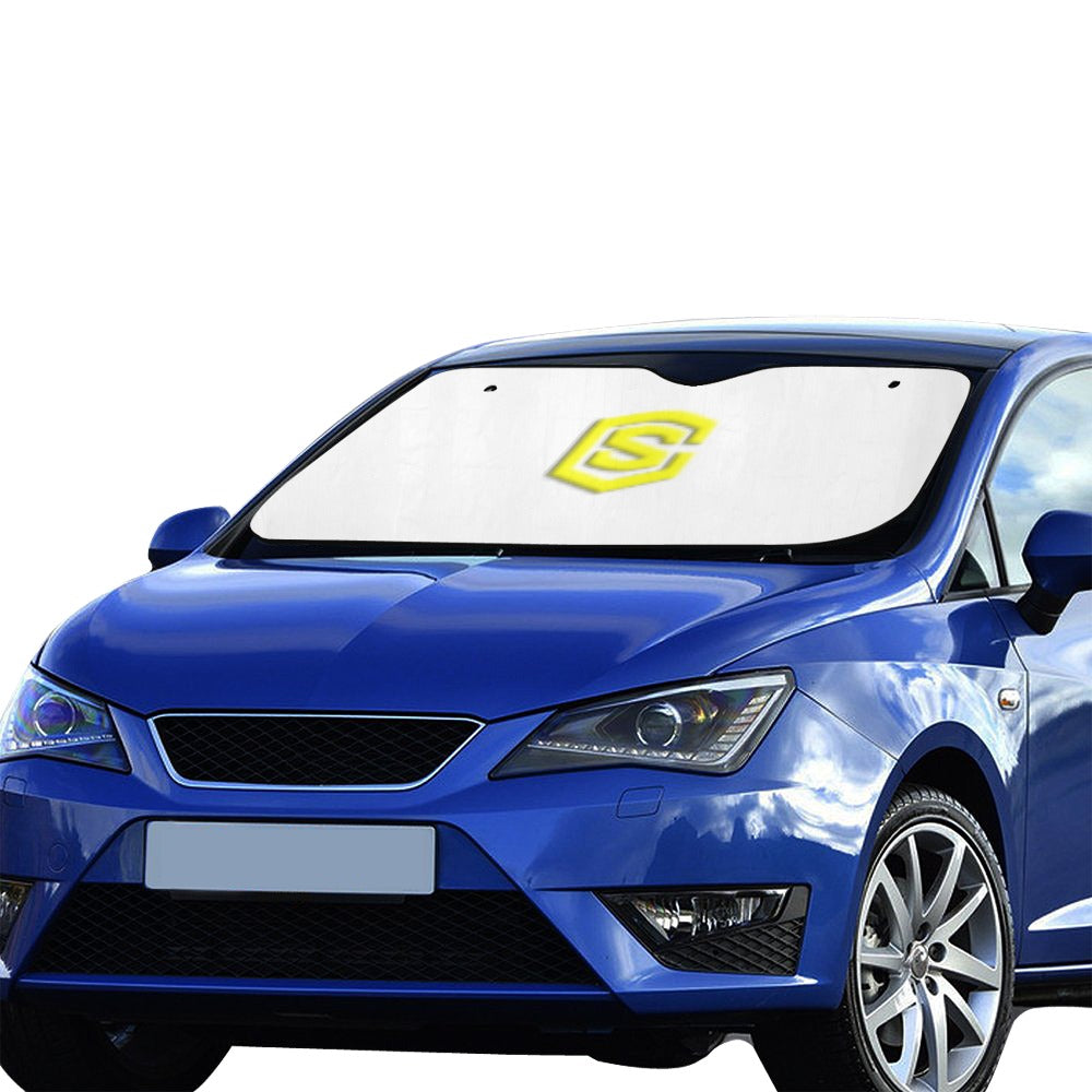 WHITE AUTO SUN SHADE WITH YELLOW  LOGO Auto Sun Shade 55" x 29.53"