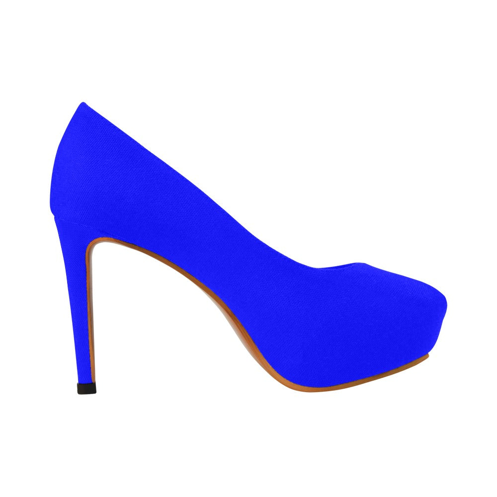 Blue Women's Pumps With Silver Logo Women's High Heels (Model 044)