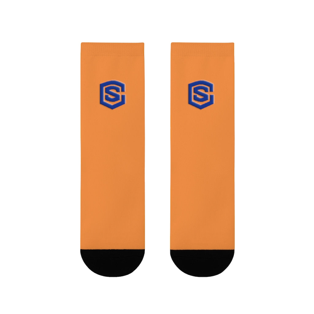 orange Sublimation Crew Socks (EU) Blue Logo