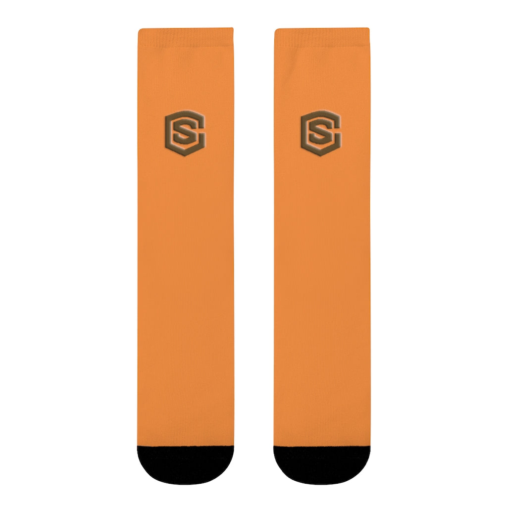 Orange Sublimation Crew Socks (EU) Brown Logo