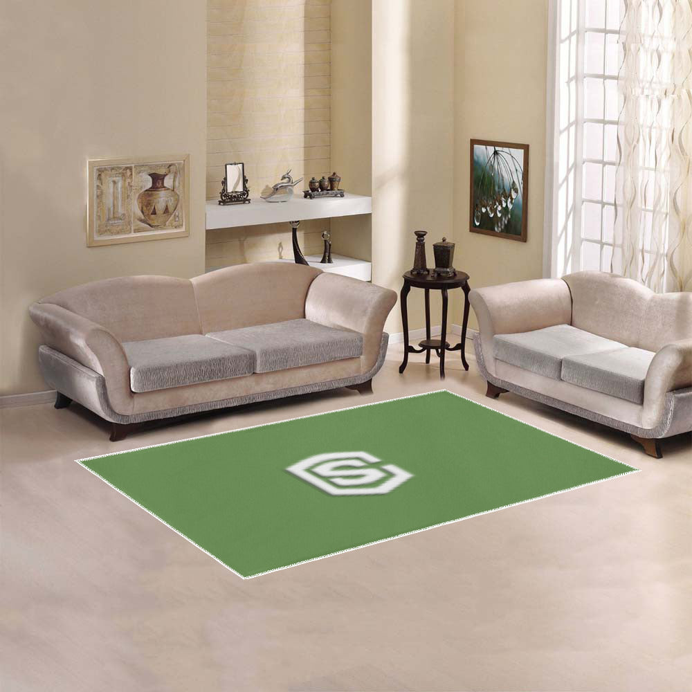 Green Area Rug White Logo Area Rug 5' x 3.2'