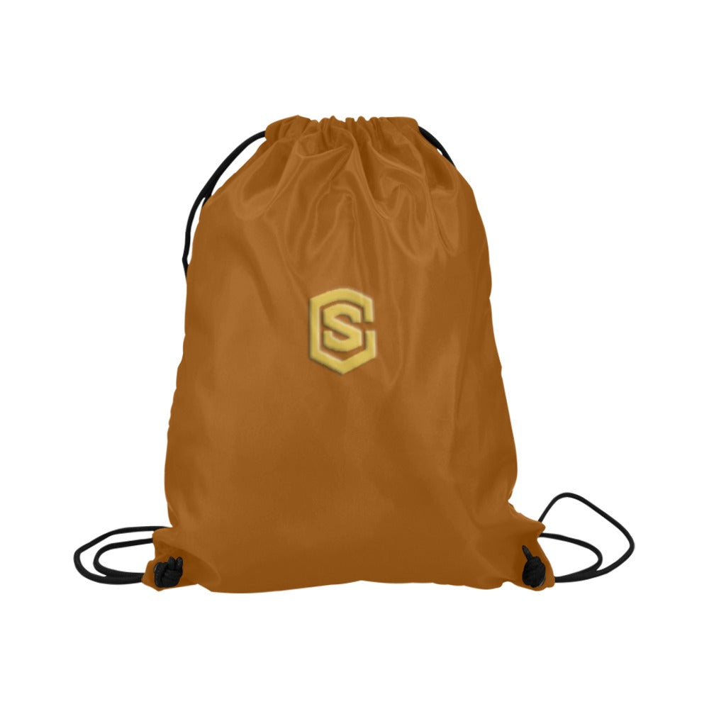 Brown Drawstring Bags Large With Gold Logo Drawstring Bags (Model 1604) (Large)