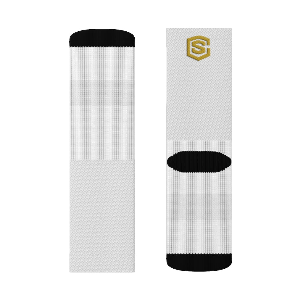 White Sublimation Socks Gold Logo