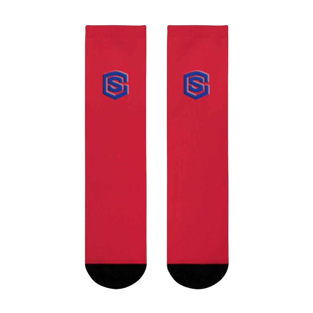 red Sublimation Crew Socks (EU) Blue Logo