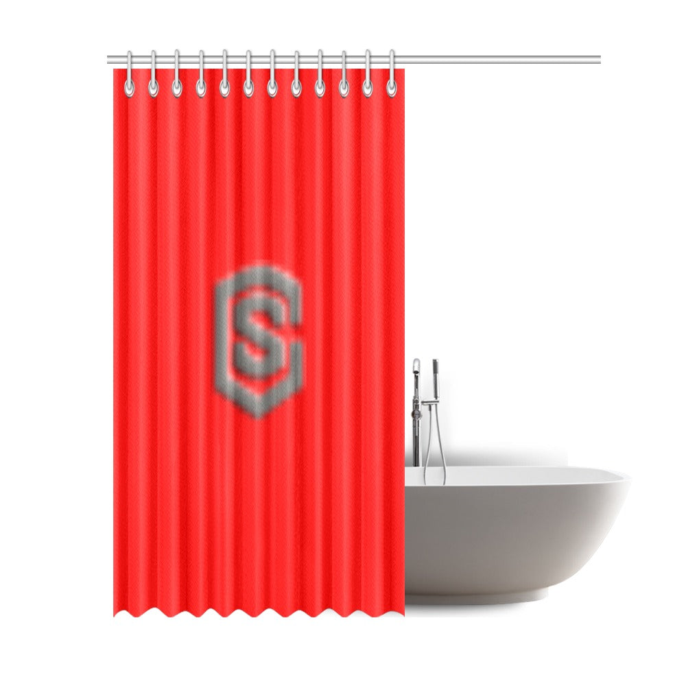 Red Shower Curtain 69"x84" with Gray Logo Shower Curtain 69"x84"