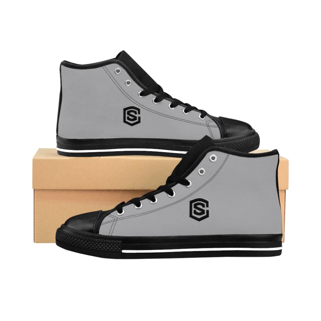 grey Men's High-top Sneakers - black logo