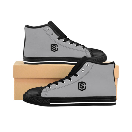 grey Men's High-top Sneakers - black logo