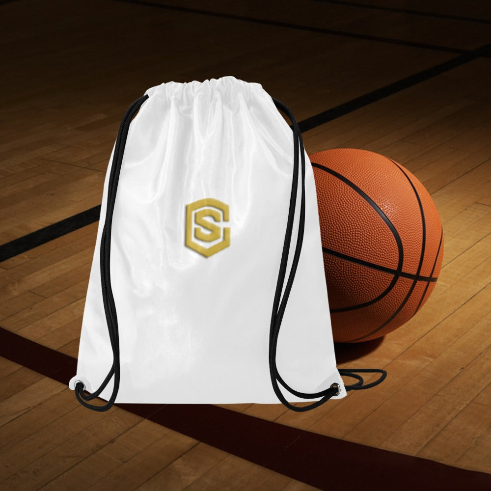 White Drawstring Bags Large With Gold Logo Drawstring Bags (Model 1604) (Large)